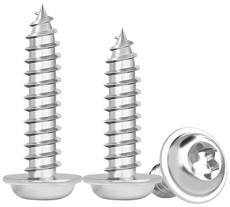 CENSIVI M3 Vis Autoforeuses avec Rondelle - Argent Vis Métal à Bois Torx à Filetage Complet à Tête Plate Acier Inoxydable A2 V2A, M3 x 14mm, 50 Pièces