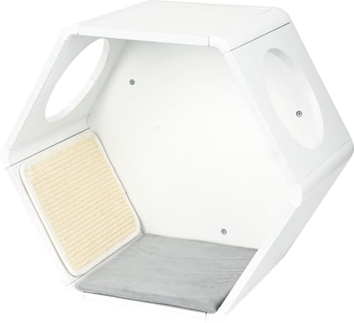 AniOne Katzen-Kletterwand Set, Kratzstamm mit Wandliegeplatz und Kletterbrücke, 100x50x50 cm, Grau, für Katzen bis 6 kg, zum Klettern und Kratzen, Wandmontage
