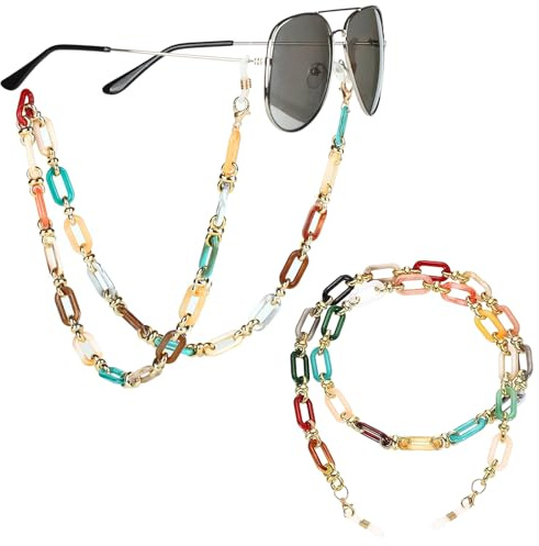2Articles Chaîne de Lunettes pour Femmes,Acrylique Chaîne Lunettes de Soleil,Cordon Lunette,Lanières pour Lunette Colorées et Tendance,pour Usage Quotidien,S'accordent avec Toutes vos Tenues