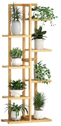 CZDANG Portafiori Verticale for Piccoli spazi, scaffale for Fiori angolare in bambù a 7 Livelli, Supporto for Esposizione di Piante Alte for Balcone da Ufficio, Patio da Giardino Esterno(Naturale)