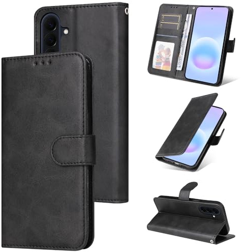 E-Lush Coque pour Samsung Galaxy A57 Cuir PU, Portefeuille Étui Magnétique Flip Case avec Fonction Support Fente Carte Housse 360 Degrés Antichoc Protection, Noir