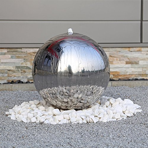 CLGarden Luxus Edelstahl Springbrunnen ESB5 poliert mit 48cm großer Edelstahlkugel Kugel Brunnen für Garten mit LED Beleuchtung