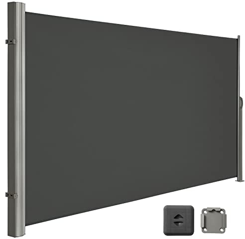 LARMNEE Toldo Lateral, Retráctil con Fijación al Suelo, 180 x 450 cm, Pantalla para Privacidad, Parasol, Resistente al Viento, Toldo Lateral para Balconesy Terrazas, Gris Antracita EBK1845BP02