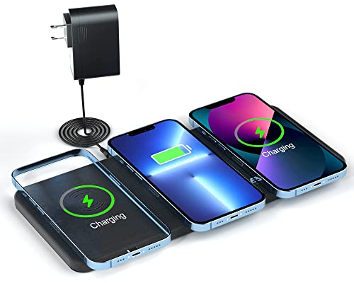 YO Make IT - Cargador inalámbrico, Triple Ultrafino, Certificado Qi 3 Dispositivos Cargador de inducción para Cargador inalámbrico iPhone 13/13 Pro/13 Mini/13 Pro MAX/SE 2022/XR, Galaxy S22 Series