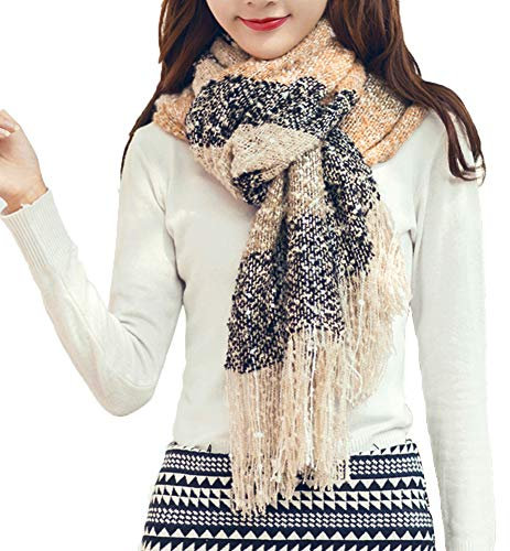 MAKFORT XXL Damen Schal Klassisch Streifen Herbst Halstuch Winter Warme Super Lange Stola Frauen Mit Quasten Schal