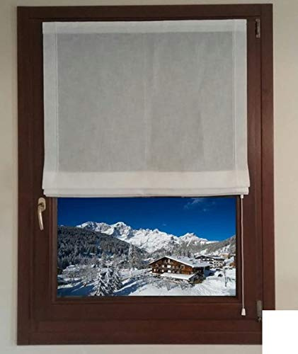 Tende a Pacchetto per Finestra e Porta su Misura con Supporti per Non forare-Tessuto Effetto Lino Bianco Naturale (55x135 cm)