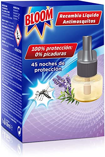 Bloom Eléctrico Líquido Recambio Lavanda y Eucalipto, insecticida eléctrico para mosquitos común y tigre, 45 noches, eficacia probada