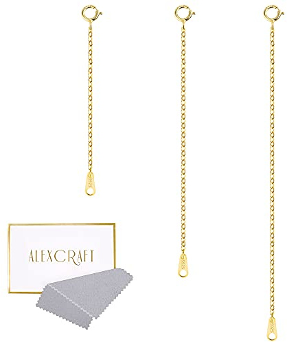ALEXCRAFT Collar de plata de ley 925, extensión de cadena, extensión de cadena de plata y oro para collar, pulsera, tobillera ajustable, cadena de extensión para la fabricación de joyas, Plata de ley