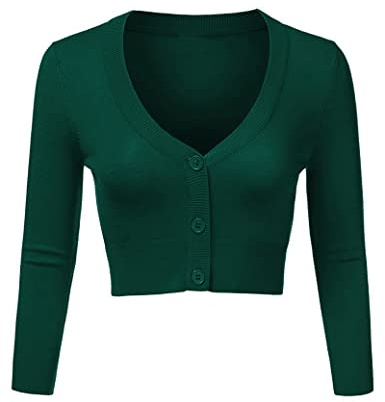 Aottori Gilet Court Femme Cardigan Boléro Col V Manches Longues Boutonné | Pull Léger, Coupe Ajustée, Chic Élégant, Basique, Couleur Unie, Extensible Doux, Automne Printemps, Bureau Quotidien