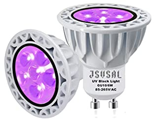 JSVSAL LED Black Light Bulbs,MR16 GU10 Base,AC 85-265V 6W,UVA Level 395-400nm, Glow in The Dark for Blacklight Party,Stage Lighting,DJ Dance Party,Holiday Decorations,2 Pack