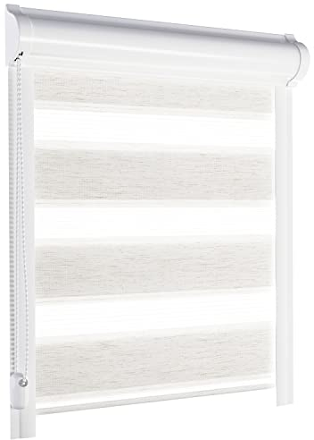 schattenfreu.de Doppelrollo mit Kassette nach Maß | Zum Ankleben ohne Bohren | Optional zum Anschrauben | Lichtdurchlässig | Für Fenster und Türen | Weiß Naturoptik
