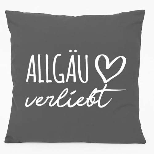 Huuraa Kissen Allgäu verliebt Geschenk | 40x40cm mit Füllung Steel Grey Baumwolle Dekokissen Geschenkidee Graues Sofakissen dekoratives Zierkissen