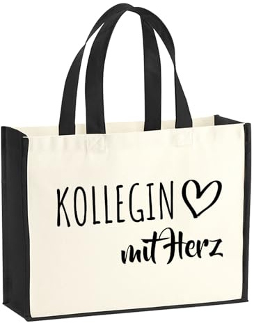 Huuraa Jutetasche Kollegin mit Herz Geschenk | Großer Shopper 21 Liter Juteshopper Black Tasche aus Jute und Baumwolle Einkaufstasche Geschenkidee Tragetasche mit Motiv