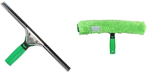 UNGER 79000 ErgoTec Window Squeegee 35cm - Rubber Squeegee Blade, Stainless Steel Channel & Rubber Grip Handle - Window Cleaning Equipment