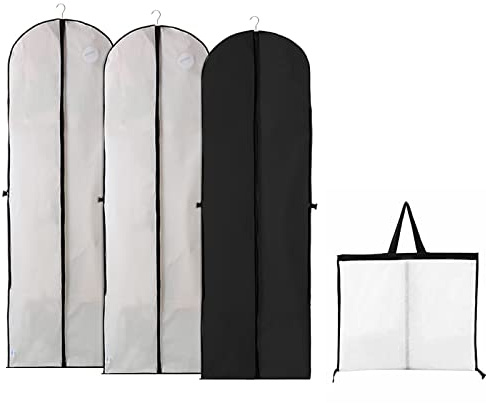 DBAILY Kleidersack,3pcs Kleidersäcke Lange 60 * 180cm Atmungsaktiver Kleiderhülle Anzugsack Premium Faltbare Schutzhülle Für Kleid Hochzeitskleid Passen Mantel Hinausgehen Reisen(Schwarz Weiß)
