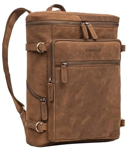 STILORD Alvar Businessrucksack Herren und Damen Leder mit Laptop-Fach bis 15,6 Studenten-Rucksack Laptoprucksack Cityrucksack Echtleder Farbe:tan - Dunkelbraun