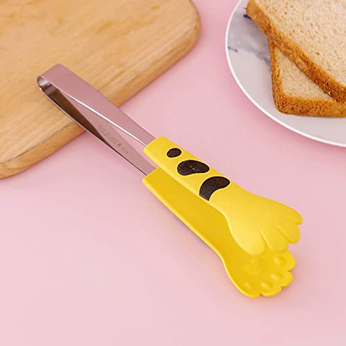 Pinza Per Cibo Da Cucina, Pinza Spaghetti Acciaio Inxo A Forma Di Zampa Di Gatto Carino, 4.72inch Piccola Pinze De Cucina Per Barbecue Insalata Pane Cibo(S-Giallo)