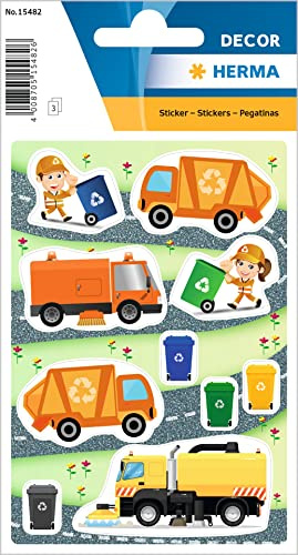 HERMA 15482 Stickers for Children, Waste Man (30 Stickers, Paper, Matte) Self-Adhesive, Permanent Adhesive Motif Labels for Girls and Boys, Col, Müllmann