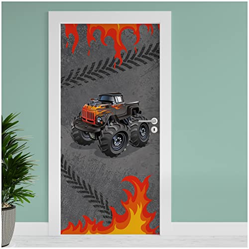 Finest Folia Türfolie 90x200 cm Türtapete Türposter Folie für Tür Wohnzimmer Kinderzimmer Küche Türaufkleber Bad Aufkleber selbstklebend TF04 (14 Monster Truck)