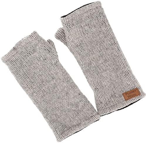 GURU SHOP Handgestrickte Pulswärmer, Handstulpen, Pulswärmer aus Nepal, Armstulpen - Grau, Herren/Damen, Wolle