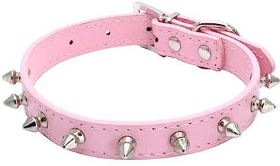 Serijoars Spiked Hundehalsband Stachelig Katzenhalsband PU Leder Verstellbares Haustier Halsband Kätzchen Stachelhalsband (S, Rosa)