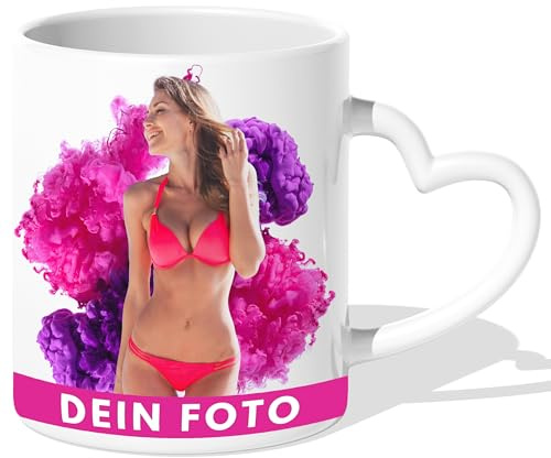 Foto Tasse mit eigenen Fotos personalisierte Tasse mit Bild bedrucken selbst gestalten Partner Geschenk Fotogeschenk Kaffeetasse aus Keramik mit Herzhenkel