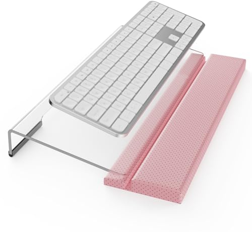 Tilted Keyboard Stand w/Wrist Rest - Klearlook Angle Adjustable Keyboard Riser for Desk,16.9x7.3in Ergonomic Acrylic Computer Keyboard Holder,Comfortable Typing for Home Office -Pink