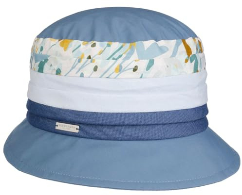 Seeberger Summer Patchwork Stoffhut Sonnenhut Sommerhut Gartenhut Damenhut Damen - mit Futter Sommer Frühling-Sommer - One Size blau