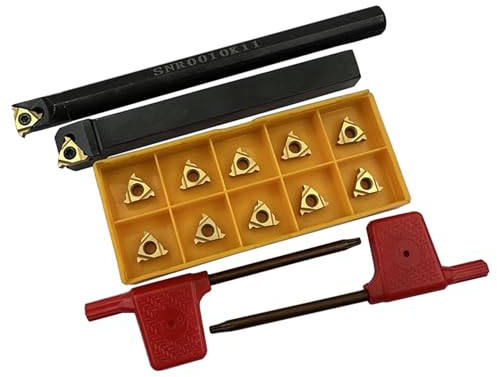 ASZLBYM 14 Pezzi SER 1010H11 Portautensili per Tornitura con Filettatura Esterna + SNR 0010K11 Portautensili per Tornitura con Filettatura Interna con 11ER AG60 11IR AG60 Inserto filettato in carburo.