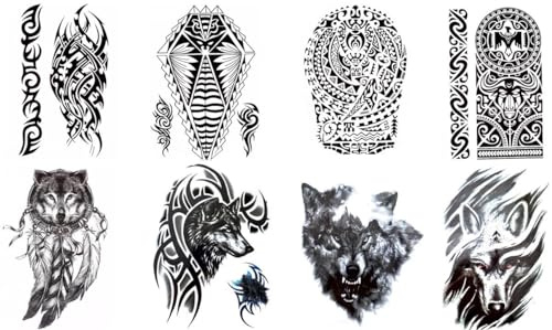 8 Blätter Temporary Tribal und Wolf Tattoo Maori Tattoo Tribal & Wolf8