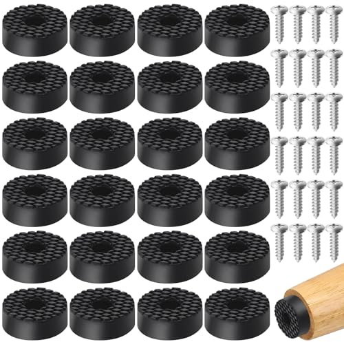 Rustark 24Pcs 30MM/1.2’’ Black Furniture Rubber Feet Cutting Board Round Feet Screw-on Type with Matching Strong Screws, Non Slip Furniture Bumper Feet for Wooden Cutting Board Cabinet Tables Chair