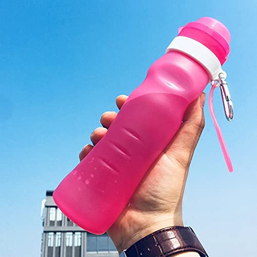 QTANZIQI Bouteille d'eau en Silicone respectueuse de l'environnement, Bouilloire de Sport Pliable, légère, pour Gym, randonnée, Camping, Voyage (capacité : 600 ML, Couleur : Rose) Silk