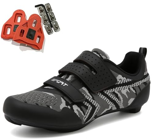 SDEQA Uomo Scarpe da Ciclismo, Scarpe da Bici Strada Mountain Traspirante Compatibili con Peloton SPD SPD-SL Delta Blocco Pedale Scarpe da Biciclette Scarpe da Equitazione,Nero,48 EU