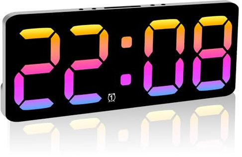 Mamamax Sveglia digitale - Orologio da parete digitale a LED,Allarme a 5 livelli di luminosità, sveglia digitale a intensità variabile,USB/batteria con ora data giorno settimana modalità 12/24 ore e