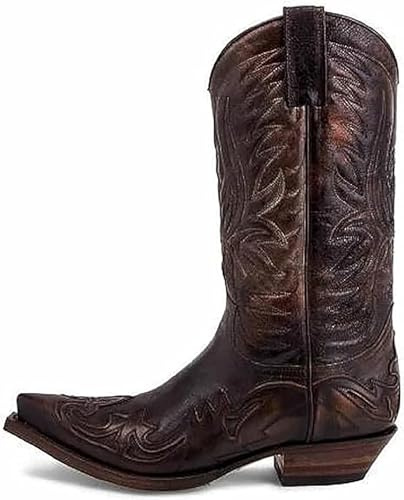 SUWFEZUF Botas de caballero para hombre, botas de motociclista bordadas, botas hasta la rodilla vintage, estilo vaquero occidental, botas de moto con punta puntiaguda,42,B