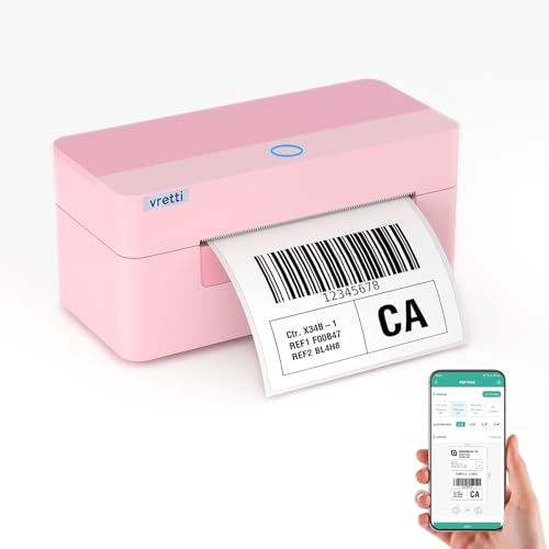 vretti DHL Etikettendrucker Bluetooth,Versandetiketten Drucker,Etikettendrucker 4x6,für Versandpakete Kompatibel mit Amazon,Shopify,Etsy,Ebay,UPS,Rosa