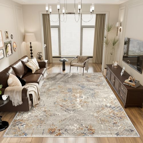 Vamcheer Waschbar Teppich Wohnzimmer, 10MM Eingedickter Schwamm 120X170 cm | Flauschiger Teppich, Rutschfest, Extra Weich, Modernes Design, für Wohnzimmer, Schlafzimmer, Arbeitszimmer, Büro,Beige