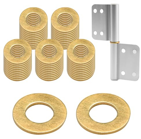 Arandelas planas de latón M5, 50 piezas, arandelas ajustables para puertas interiores, arandelas para bisagras de puerta, anillos de montaje, M5 x 10 x 1 mm, arandelas planas de seguridad de latón