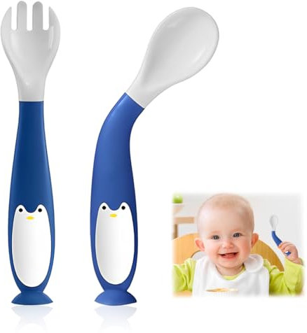 MEXRUMI 1 Set Babybesteck Set Kinderbesteck Set Aus Tpe Pp Besteckset Inkl. Gabel Löffel (Blau)