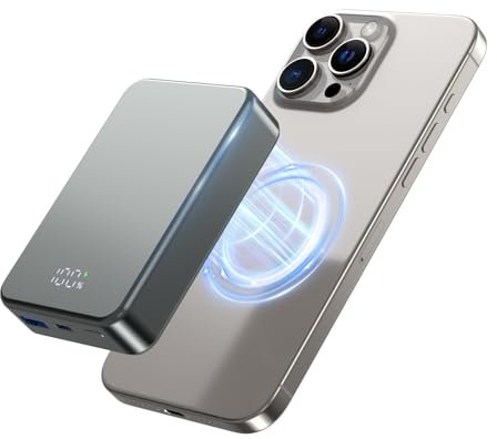 Magnetic Wireless Power Bank, 26800 mAh Portable Charger, USB C in & Out Phone Battery Pack for iPhone 16/15/4/13/12 Series and Other Android Mobile Phones (Metallic Grey)