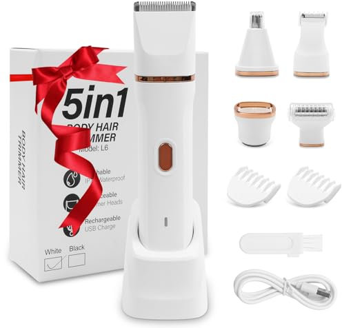 Rasuradora Mujer Zona Intima,5 en 1 Afeitadora Mujer, Recortadora Mujer Zona Intima Uso en Seco y en Mojad,IPX7 Impermeable, Recargable Cortapelos nariz y oreja,Indoloro Depiladora Mujer