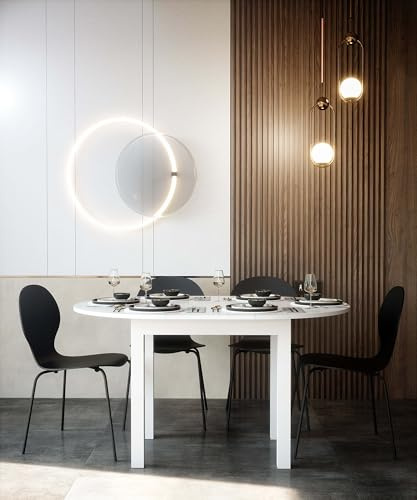 Newfurn Esstisch rund ausziehbar 100-140 cm Weiß für Küche Esszimmer | ovale Tischplatte, weißes Holzgestell, Küchentisch, Speisetisch, Esszimmermöbel modern, für Familien 4-6 Personen