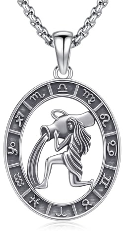 REDSUN stjärntecken halsband 925 sterlingsilver stjärnbild hänge 12 konstellation oxiderat halsband smycken för kvinnor och flickor, 26*21mm, ingen sten, Inga ädelstenar