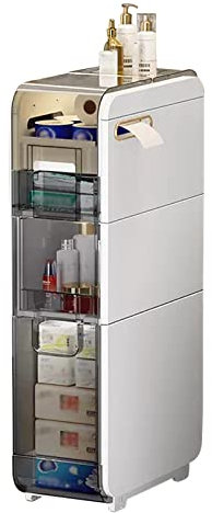 Armadietto da pavimento da bagno con cassetti trasparenti e rotelle, unità di archiviazione verticale per lavabo stretto nization Slim High Plastic Toilet Paper Cabinet per bagno piccolo