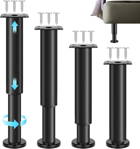 Ianulus 4 Pack Furniture Legs Height Adjustable 18-30cm, 60mm Large Base Sofa Feet Cabinet Feet Bed Feet, Black Heavy Duty Cold Rolled Steel