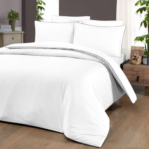 BERCA HOME Premium bomull satin påslakanset – 400 trådtäthet egyptisk bomull – rörlig kant – med örngott – dragkedja – Oeko-Tex sängkläder (vit) (vit, dubbel 200 x 200 cm)