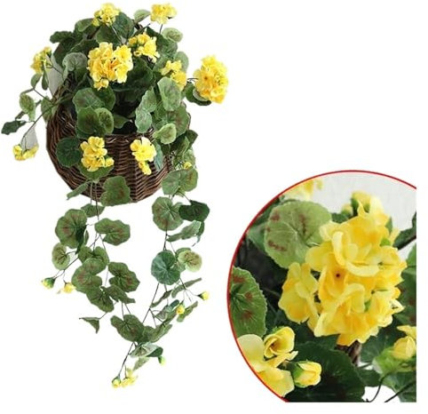 KüNstliche HäNgepflanzenv 75 cm/1 stück Simulation Dekorative Hause Blume Rose Rebe Blumenstrauß Grünes Blatt Wandbehang Begonie Blumen Rebe Künstliche Pflanze FüR Innen AußEn AußEn(75cm yellow)