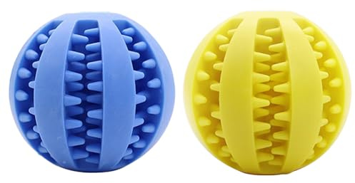 Mira's Pocket Engaging Treat-Dispensing Chew Ball for Dogs - Natural Rubber Puzzle Toy for Teething, Boredom & Dental Health (Blue & Yellow, Large) (Blue & Yellow, Large)