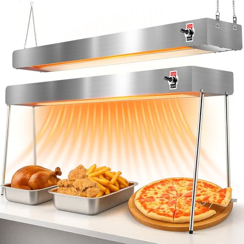 36-Inch Food Heat Lamp Warmer - Stainless Steel Infrared Strip Electric Heater 2 in 1 Overhead & Haning Food Warmer Light Commercial Grade for Restaurant Buffet Catering Kitchen BBQ 750W, Silver