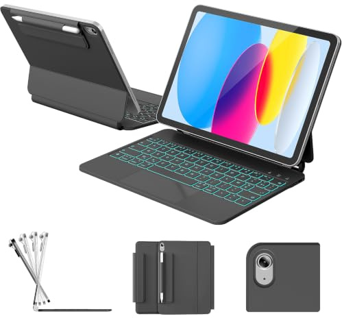 RAYMCRAFT Clavier pour iPad (A16) 11e/10e Gén, Support Magnétique Flottant | Rétroéclairage 11 Couleurs, Smart Trackpad, Boucle pour Stylet, AZERTY, Magic Keyboard pour iPad (A16) 2025/10e 2022, Noir